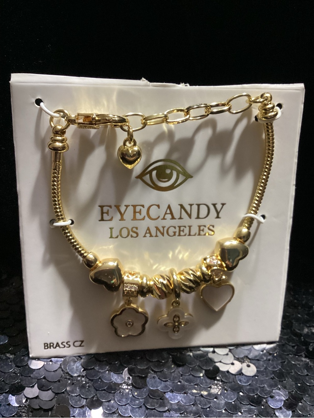 eye candy Gold Heart & Flower Charm Bracelet